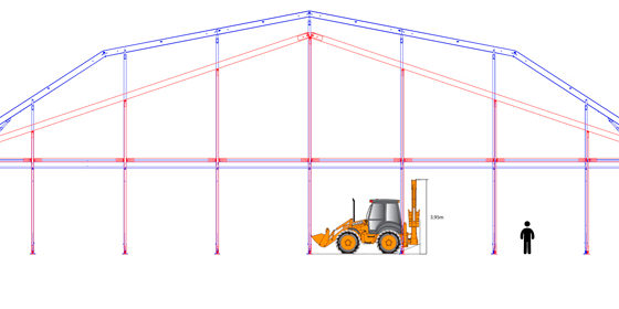 Plano de carpa con excavadora